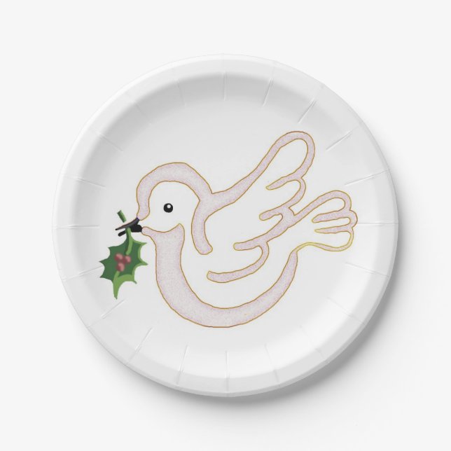 Plato De Papel Navidades paloma de paz con holly (Anverso)