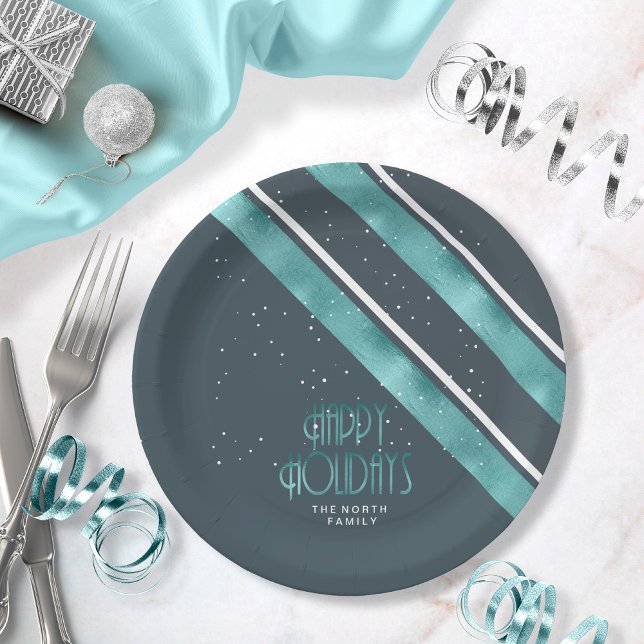 Plato De Papel Navidades Patrón de bandas Verde azulado/blanco ID (Subido por el creador)