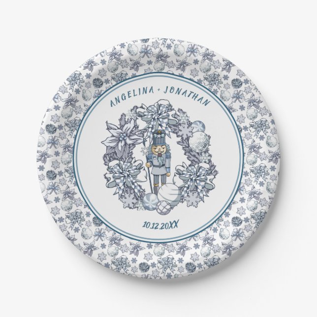 Plato De Papel Navidades personalizables Nutcracker Wreath Boda (Anverso)