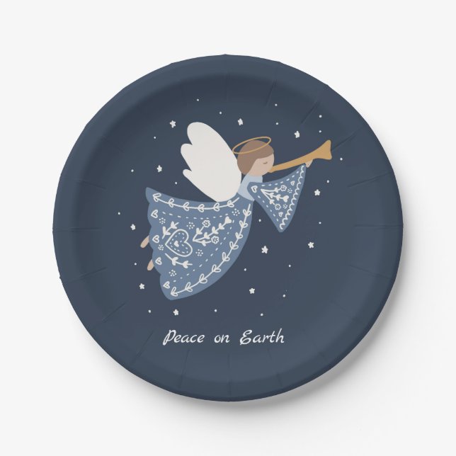 Plato De Papel Navidades personalizados Angel Holiday Peace Earth (Anverso)