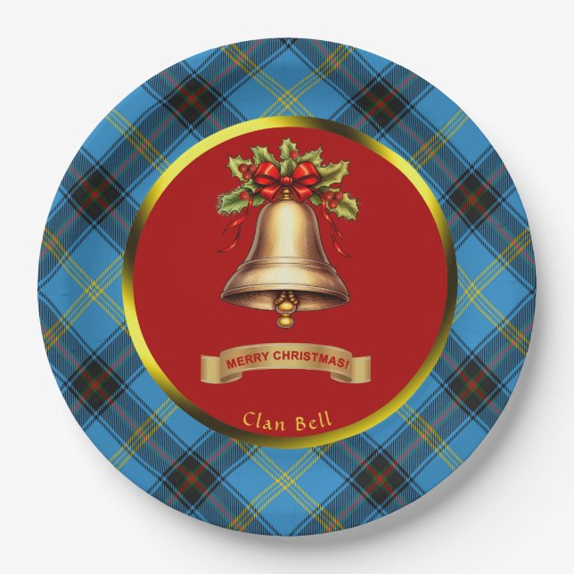 Plato De Papel Navidades personalizados de Bell Tartan (Anverso)