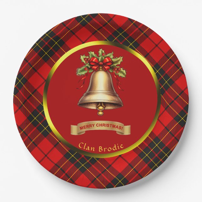 Plato De Papel Navidades personalizados de Brodie Tartan (Anverso)
