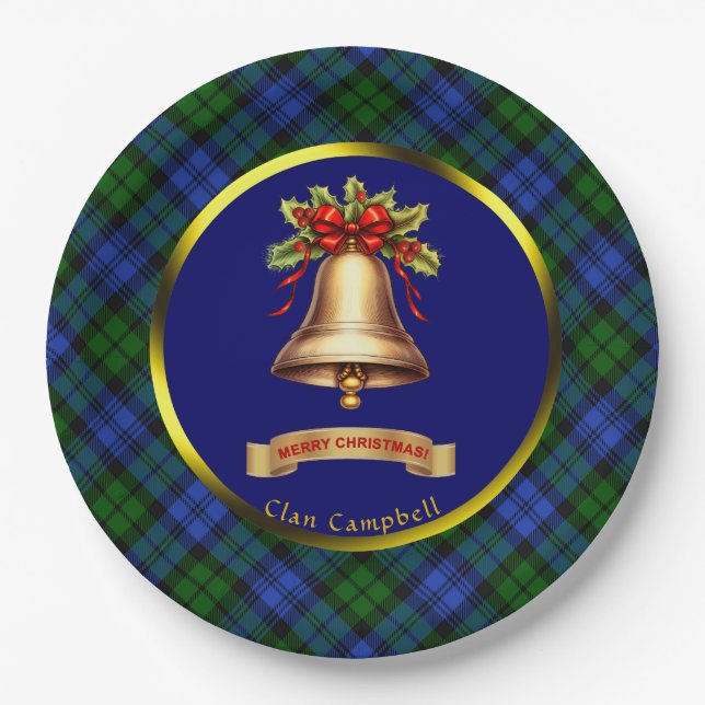 Plato De Papel Navidades personalizados de Campbell Tartan (Anverso)