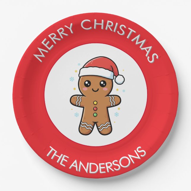 Plato De Papel Navidades Personalizados de Cute Gingerbread Man (Anverso)