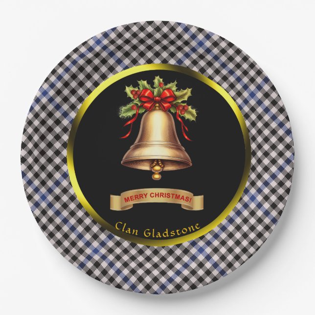 Plato De Papel Navidades personalizados de Gladstone Tartan (Anverso)