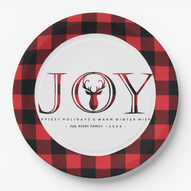 Plato De Papel Navidades personalizados de Joy Plaid (Anverso)