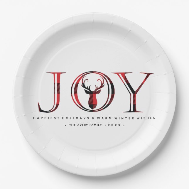 Plato De Papel Navidades personalizados de Joy Plaid (Anverso)