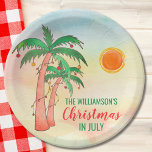 Plato De Papel Navidades personalizados en plancha de papel Fiest<br><div class="desc">Navidades personalizados en la plancha de papel Fiesta de julio. ¡Celebremos a los Navidades en julio con una barbacoa o fiesta! Invite a la familia y amigos a la celebración temática de sus Navidades y decorarla con estas servilletas de papel de estilo isleño con palmeras dibujadas a mano decoradas con...</div>