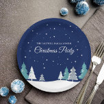 Plato De Papel Navidades personalizados Fiesta Árboles de inviern<br><div class="desc">Hermoso cielo azul medianoche con abetos Navidades decoran este bonito,  Navidades personalizados fiesta de papel para una cena familiar. La nieve bordea el hermoso bosque y los copos de nieve blancos se rompen en el aire nocturno. Personalice esta decoración de bonito para una reunión de vacaciones.</div>
