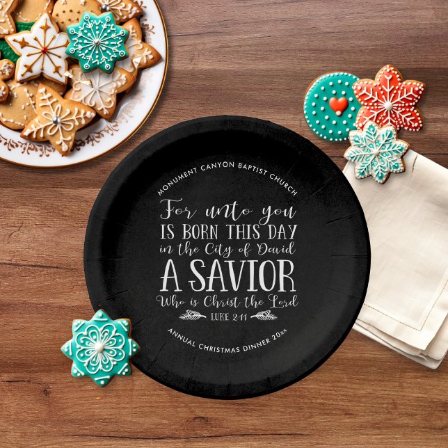 Plato De Papel Navidades personalizados frente a tipografía (Personalized Christmas Verse Typography Chalkboard Paper Plates)