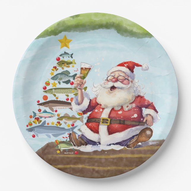 Plato De Papel Navidades pesqueros de Santa Claus (Anverso)