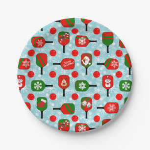 Plato De Papel Navidades Pickleball Red Green Blue Snowflakes