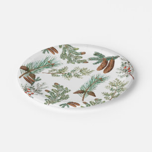 Plato De Papel Navidades Pine Conifer Forest Festive