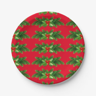 Plato De Papel Navidades Pine Holly y Berries Placas de papel