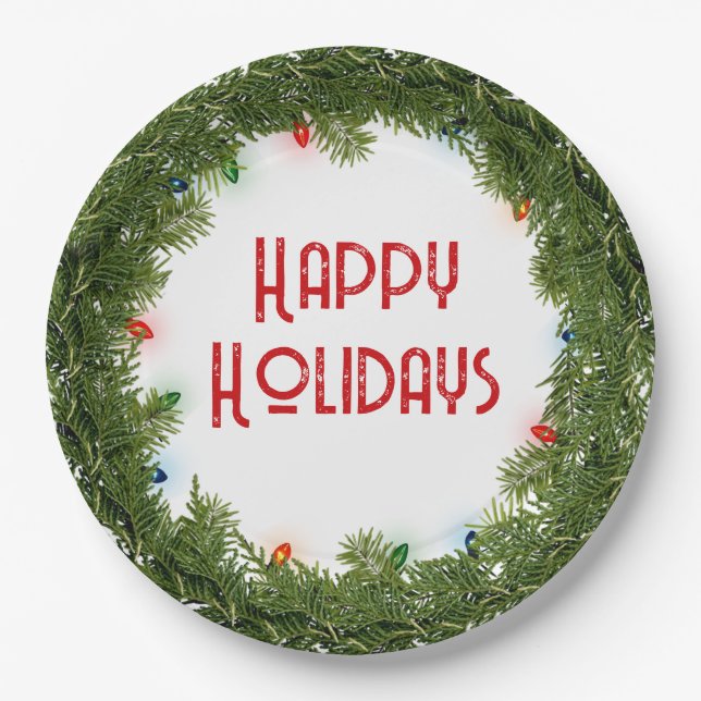 Plato De Papel Navidades Pine Wreath con luces (Anverso)