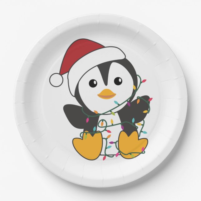 Plato De Papel Navidades pingüinos nevan animales de invierno pin (Anverso)