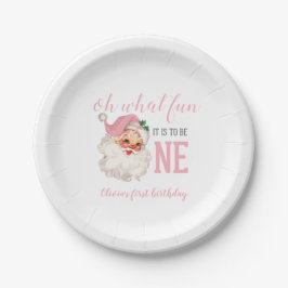 Plato De Papel Navidades Pink Santa First Birday