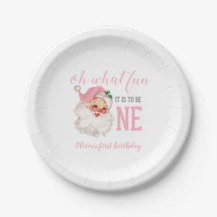 Plato De Papel Navidades Pink Santa First Birday
