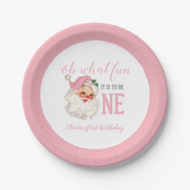 Plato De Papel Navidades Pink Santa First Birday