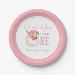 Plato De Papel Navidades Pink Santa First Birday