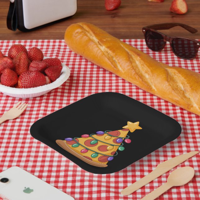 Plato De Papel Navidades Pizza Tree iluminan familia Pizza Lover (Picnic)