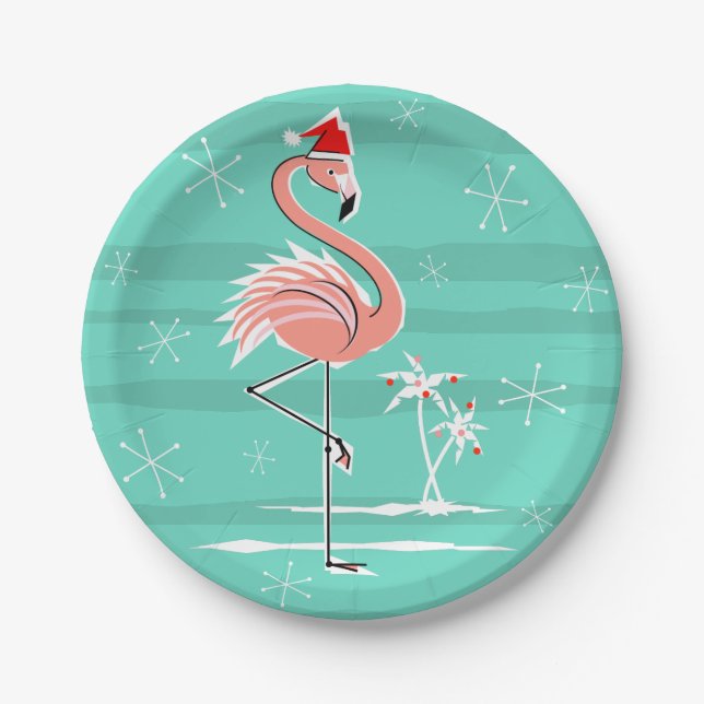 Plato De Papel Navidades Placa de papel Flamingo Stripe (Anverso)