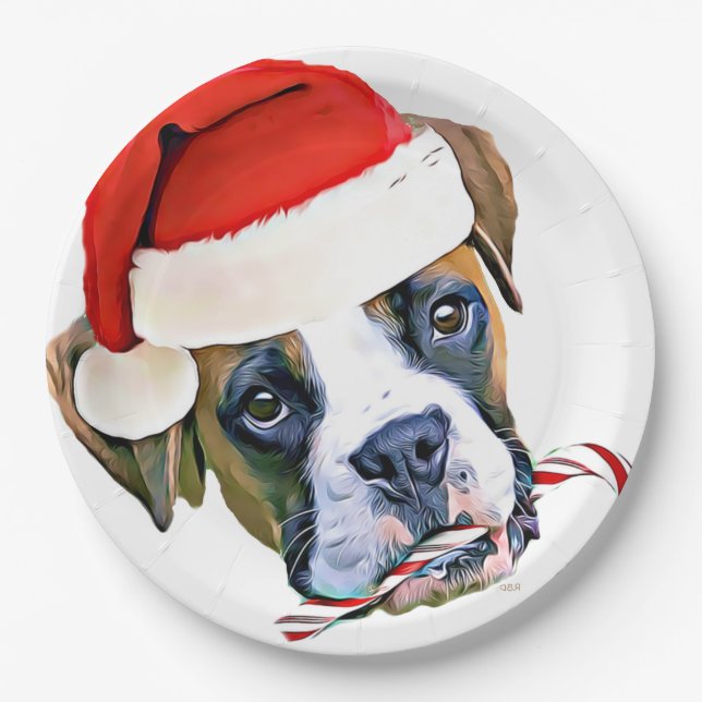 Plato De Papel Navidades Placa de perro Boxer (Anverso)