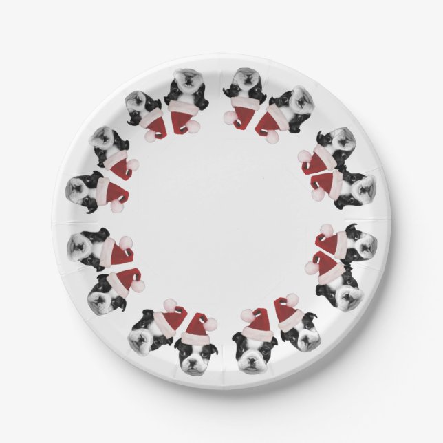 Plato De Papel Navidades placas de papel de Boston Terriers (Anverso)