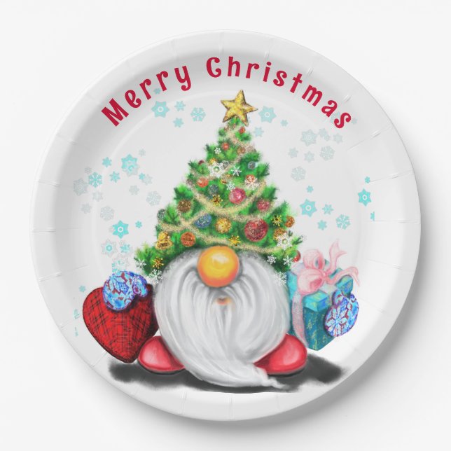 Plato De Papel Navidades Placas de papel Gnome con regalo (Anverso)