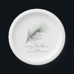 Plato De Papel Navidades Plates Fiesta Rama Evergreen Simple<br><div class="desc">Estos platos fiestas Navidades,  sencillos y modernos,  cuentan con una elegante barra de pino pintada con una acuarela original. Introduzca el nombre de su familia o de su empresa/empresa en la parte inferior. Son perfectas para una fiesta familiar o de negocios.</div>