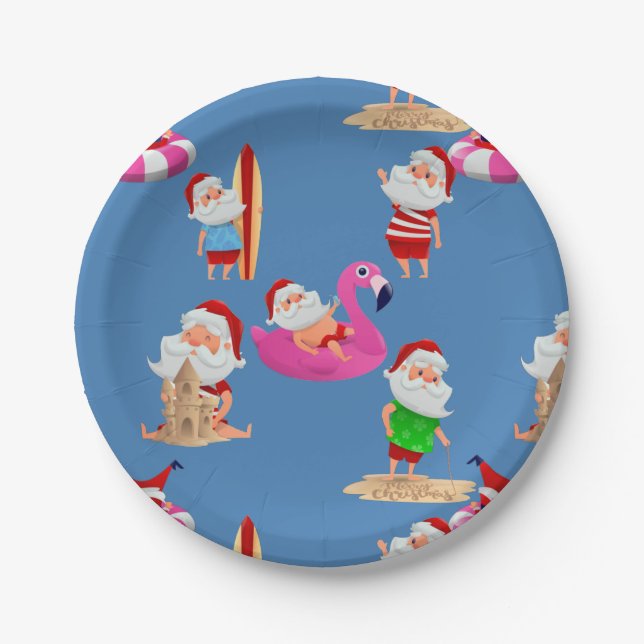Plato De Papel navidades playa santa claus vacaciones (Anverso)