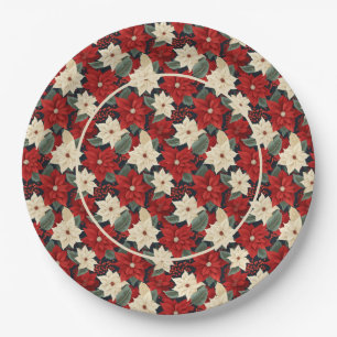 Plato De Papel Navidades Poinsettia