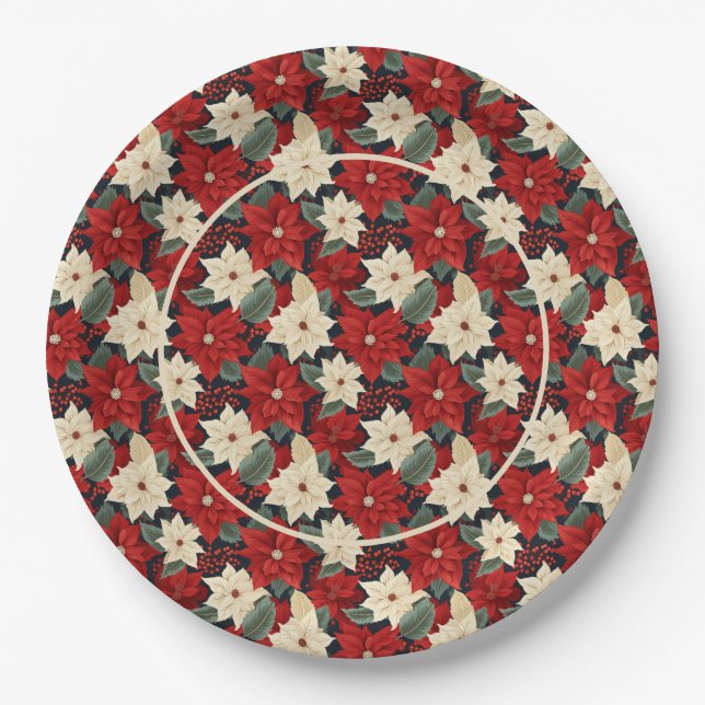 Plato De Papel Navidades Poinsettia (Anverso)