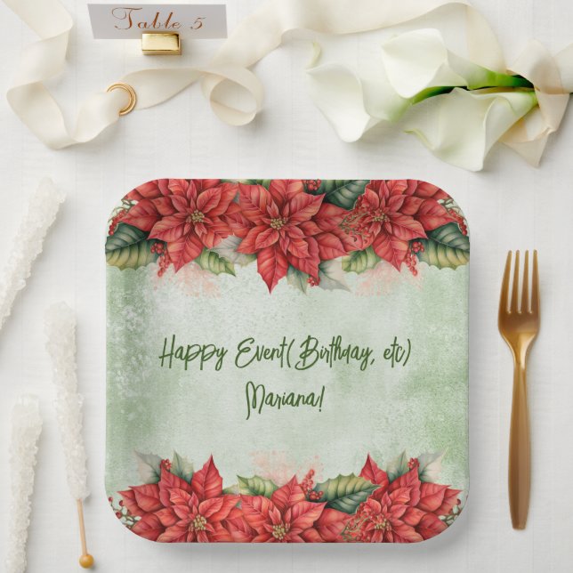 Plato De Papel Navidades Poinsettia Flowers Fiesta Floral (Boda)