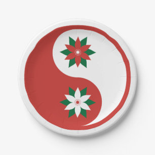 Plato De Papel Navidades Poinsettia Yin Yang