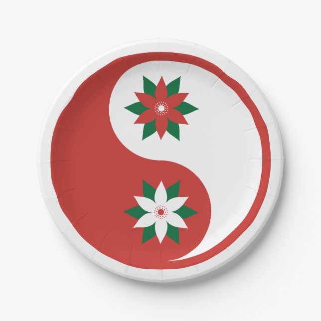Plato De Papel Navidades Poinsettia Yin Yang (Anverso)
