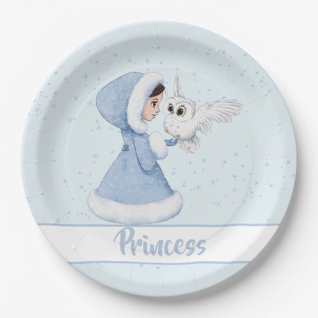 Plato De Papel Navidades Princess Owl Winter Snowflakes (Anverso)