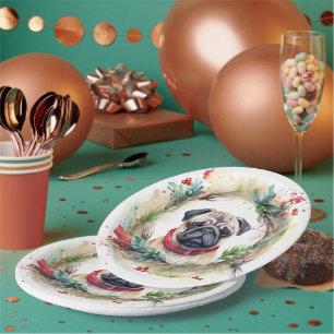 Plato De Papel Navidades Pug Wreath Festix Pup