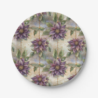 Plato De Papel Navidades Purple Elegance Luxe Poinsettia y Holly
