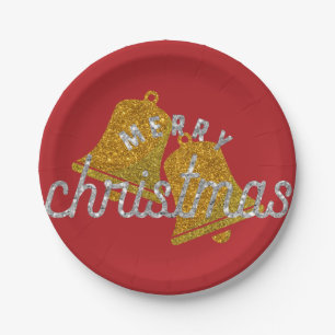 Plato De Papel Navidades purpurinas Bells