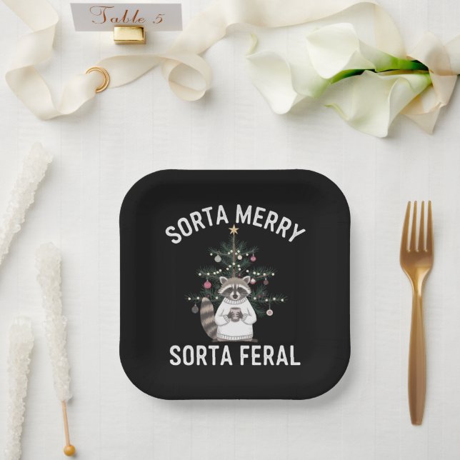 Plato De Papel Navidades Raccoon Sorta Merry Sorta Feral Xmas (Boda)