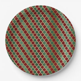 Plato De Papel Navidades Red Gold Green Quatrefoil