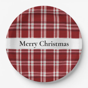 Plato De Papel Navidades Red White Plaid