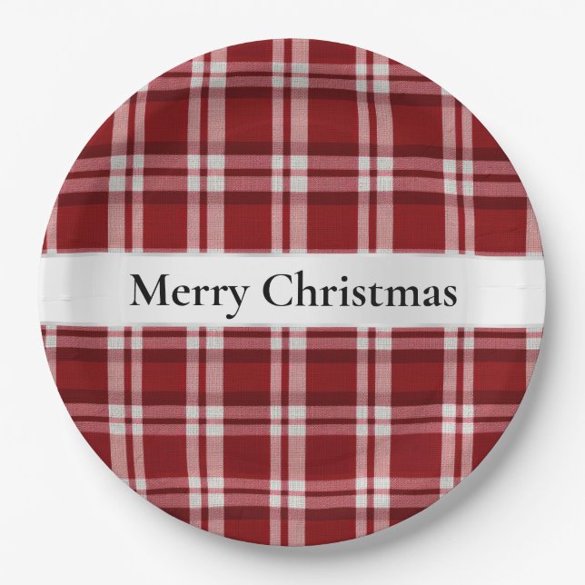 Plato De Papel Navidades Red White Plaid (Anverso)