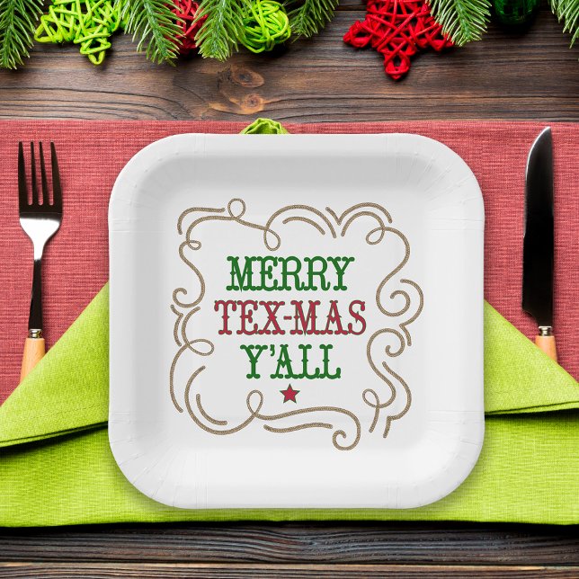 Plato De Papel Navidades Red y Verde Merry Tex-Mas Y'all (Subido por el creador)