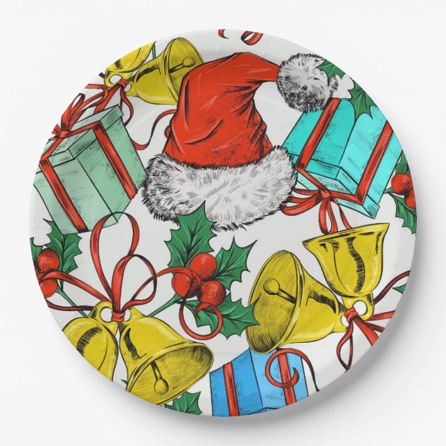 Plato De Papel Navidades Regalos Coloridos Festividades de Santa  (Anverso)