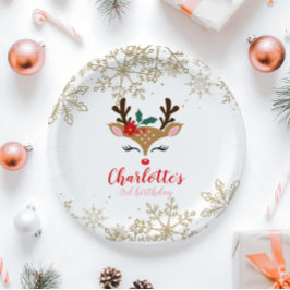 Plato De Papel Navidades Reindeer Cumpleaños Copos de nieve de or