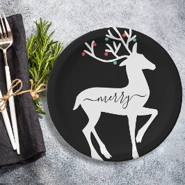 Plato De Papel Navidades reno merry Black