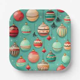 Plato De Papel Navidades retro baubles pequeños