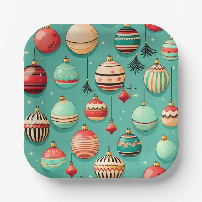 Plato De Papel Navidades retro baubles pequeños (Anverso)